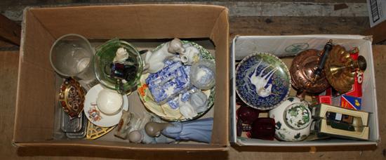 2 boxes china, glass, copper